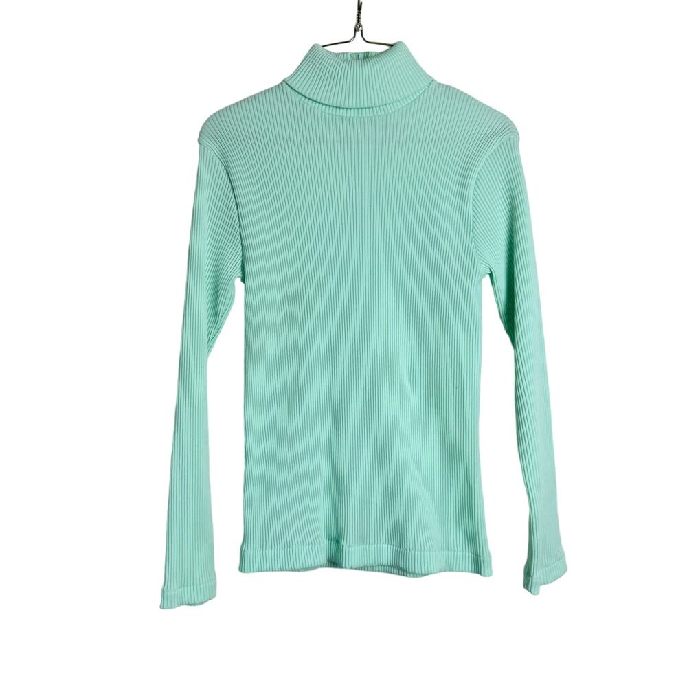 Vintage Mint Green Bodycon‎ Ribbed stretchy mock neck long sleeve top MEDIUM